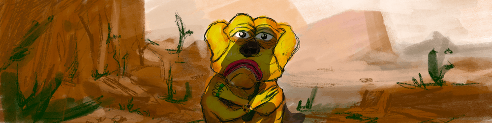 A sad frog dog