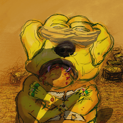 A sad frog dog